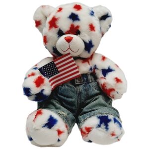 🍒 BAB Build-A-Bear Patriotic American Flag Teddy Bear Stars Plush Soft Kids Toy